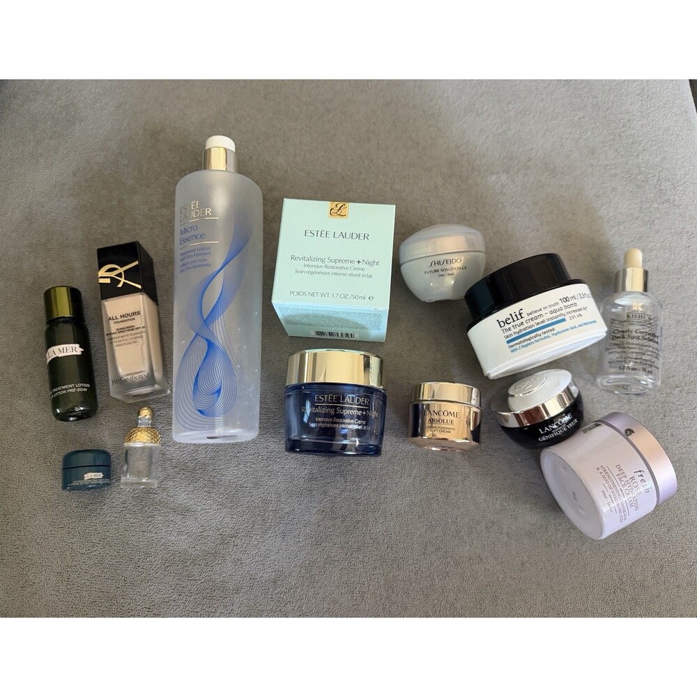 Lot of 12 Empty Bottles Various Size Skin Care Estée Lauder, Lancôme, La mer etc